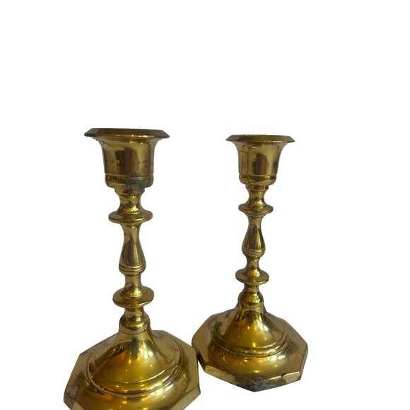 2 Vintage Brass Candlestick Holders 5 1/4'' Tall - Picture 5 of 7